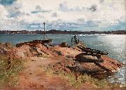 Hugo Birger Vid bryggan, Lysekil oil painting artist